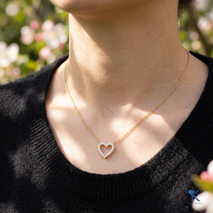 Collar con Colgante de Corazón Abierto con Diamantes Cultivados en Laboratorio, Color F, Corte Brillante, Pavé, Oro Sólido de 14K/18K, Romántico y Elegante para Mujer - Product Image 1