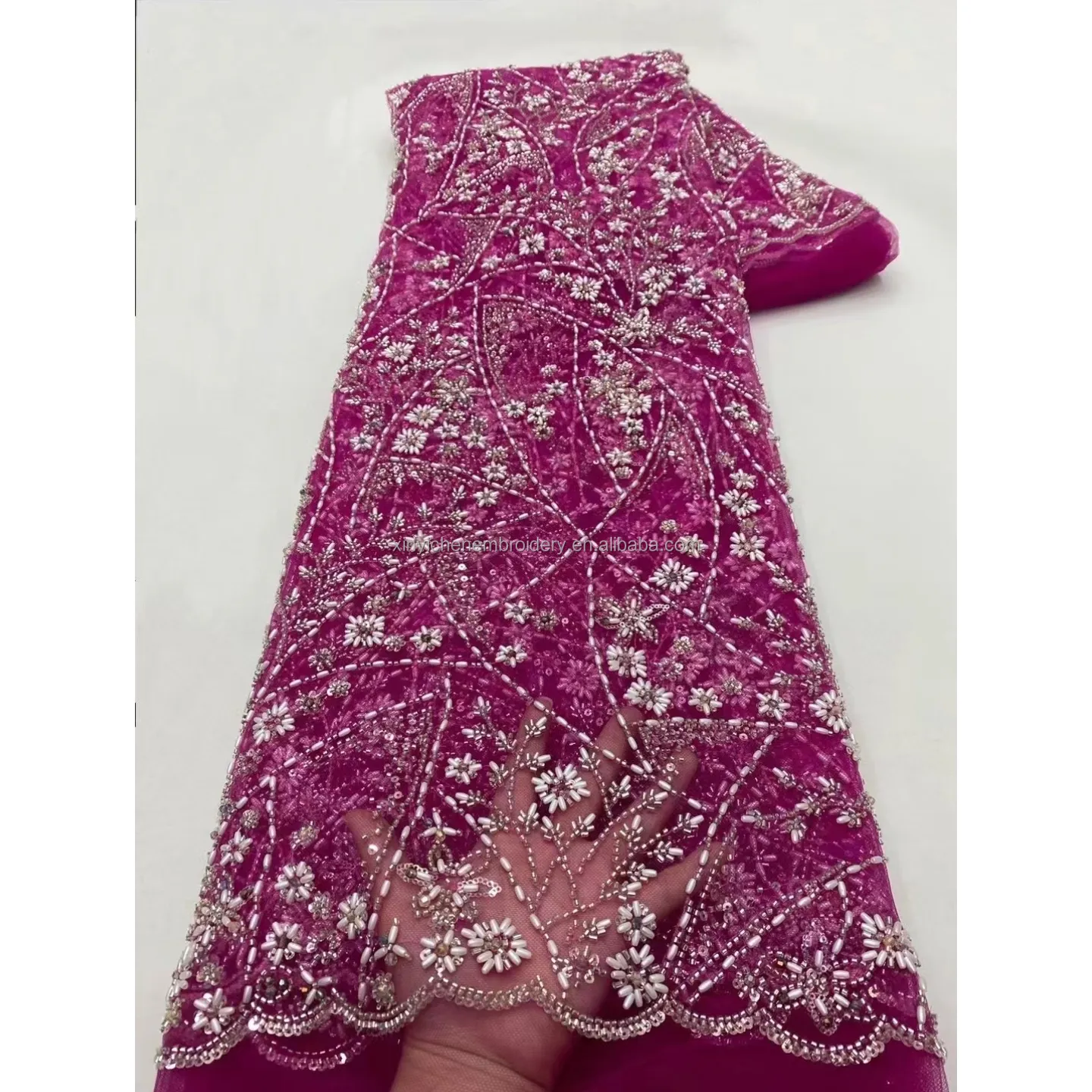 Французская кружевная ткань с бисером для свадьбы, для вечеринки, высококачественная ткань для свадебного платья