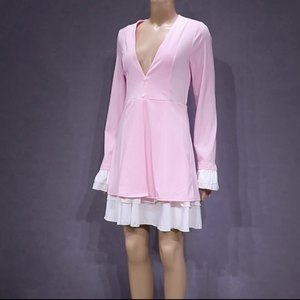 เดรสแฟชั่นผู้หญิงแบบสองชิ้นปลอม คอวีเซ็กซี่ แต่งระบาย - Product Image 5