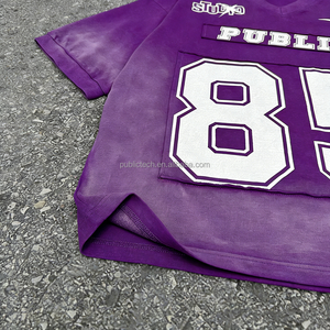 T-shirts de football OEM de qualité supérieure, personnalisés, coupe carrée, effet soleil, délavés, avec patch appliqué, en coton vintage, pour hommes, délavés à l'acide - Product Image 3