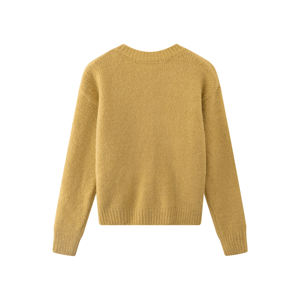 Cárdigan de Punto con Bordado Floral 3D Amarillo <span class=keywords><strong>Mostaza</strong></span> para <span class=keywords><strong>Mujer</strong></span>, Cuello Redondo, Botones en la Parte Delantera, Suéter Acogedor - Product Image 2