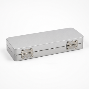 Custom Recyclable Eco-Friendly Long Rectangle Matte Silver <b>Metal</b> Tin <b>Box</b> Hinge Lock Latch Pen Tool Stationery Gift Set Storage - Product Image 1