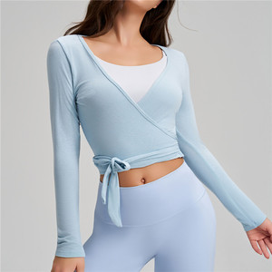Haut de sport à manches longues croisé avec bandage, séchage rapide, pour la course, la danse, le yoga et le pilates pour <span class=keywords><strong>femme</strong></span> - Product Image 5
