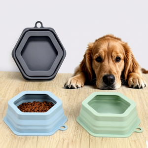 Silicone Anti-overflow Folding Hexagonal Dog & <b>Cat</b> Food Bowl Portable Outdoor & Car Use Drinking Bowl with Hanging Feature - Product Image 1