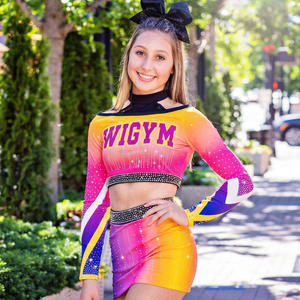 Uniformes de Animadoras con Cuentas y Estampados de Poliéster y Spandex, Entrega Rápida, para Equipos de Baile de Secundaria, Venta al Por Mayor - Product Image 1