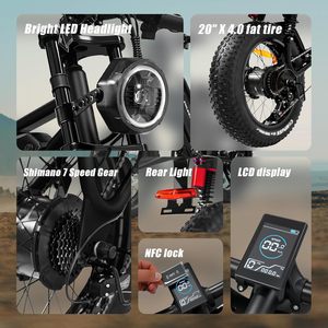 จักรยานเสือภูเขาไฟฟ้าแบบมีมอเตอร์ไร้แปรงถ่าน 1500 วัตต์ ระบบกันสะเทือนคู่ ปรับแต่งได้ 3 สี พร้อมยางขนาดใหญ่ 20 นิ้ว สำหรับทุกสภาพพื้นผิว - Product Image 5