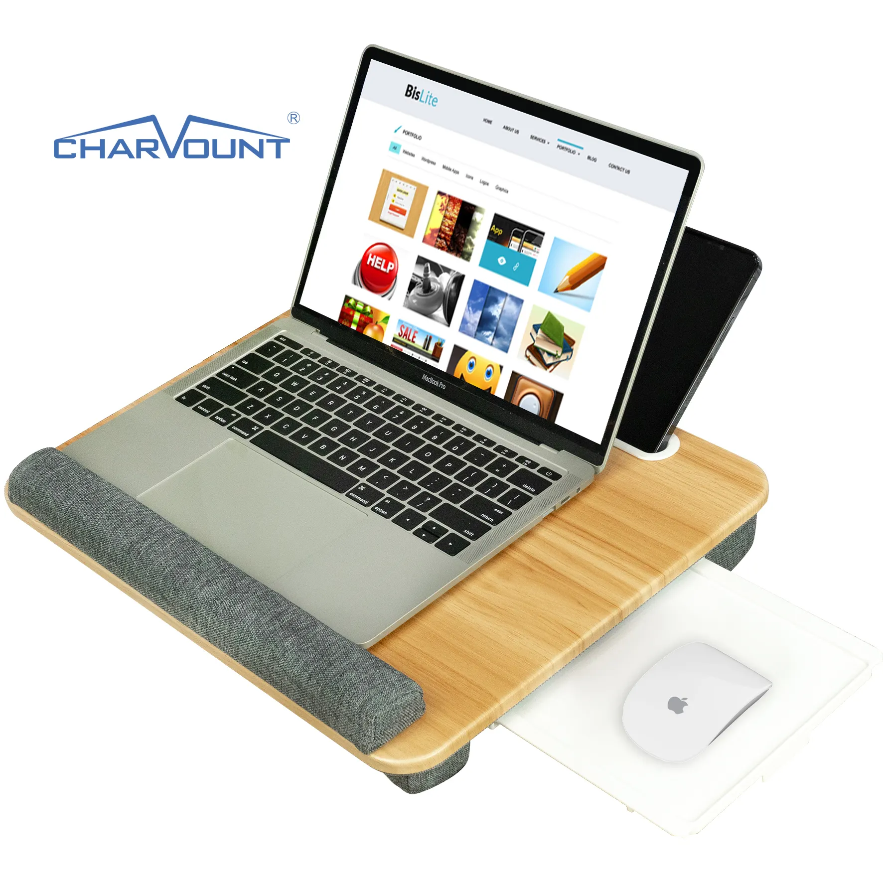 Charmount โต๊ะเรียนบนเตียง,โต๊ะแล็ปท็อปโต๊ะแล็ปท็อปโต๊ะไม้ไผ่พร้อมแผ่นและที่วางโทรศัพท์สำหรับเตียงนอน