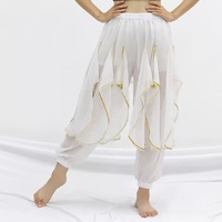 Pantalon sarouel à ourlet à volants pour danse orientale avec bordure dorée et paillettes brillantes pour Halloween arabe