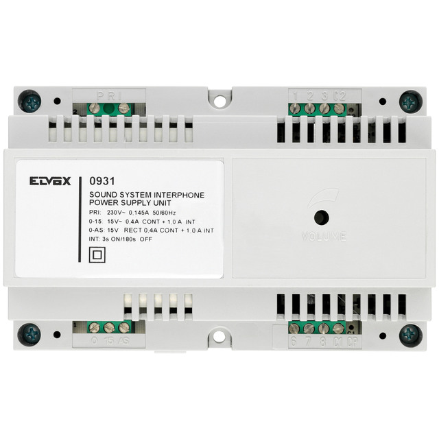 Elvex 0931 Sound System Interphone Power Supply Unit 230V 15V DC 0.4A Continuous 1.0A Intermittent Volume Control