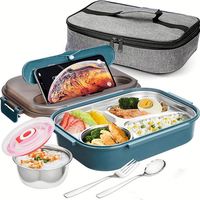 Boîte à lunch en acier inoxydable, boîte bento à 4 compartiments, écologique, compatible micro-ondes, passe au lave-vaisselle, style américain, carrée, multifonctionnelle