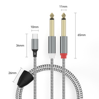 USB C a Dual 6,35mm macho a macho Cable de audio trenzado tipo C a 2x6,35mm AUX macho Cable de audio