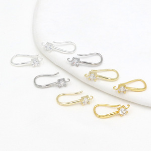 Cast <b>bronze</b> 18K gold plated with micro-set zircon geometric large ear hooks, DIY semi-finished material earring wholesale A02 - Product Image 1