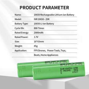 Batterie cylindrique Li-ion à décharge profonde 20A, cellule de batterie originale INR 18650 25R 3.7V 2500mAh, dessus plat - Product Image 2