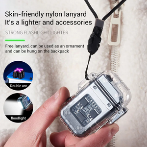 Briquet électronique USB rechargeable de type C, transparent, étanche, double arc, avec lumière LED COB - Product Image 3