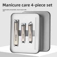 En stock, coupe-ongles portables anti-éclaboussures en acier inoxydable, ensemble de 4 pièces, boîte de coupe-ongles, lime à ongles, ensemble de beauté pour la manucure