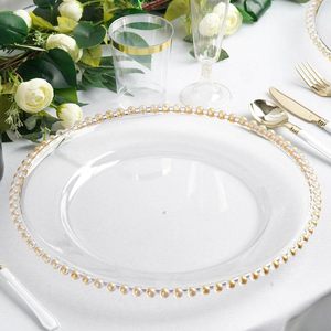 13-Inch Modern Clear Gold Beaded Glass Charger <strong>Plate</strong> Eco-Friendly Wedding Dinner <strong>Plate</strong> <strong>Decorative</strong> for Party - Product Image 1