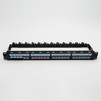 Panel de Conexiones Vacío de 1U y 19 Pulgadas, Cat6 UTP, 24 Puertos RJ45, Material Resistente, Color Negro, con Puerta Antipolvo y Columna de Plástico Extraíble