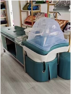 Station <span class=keywords><strong>de</strong></span> coiffure mobile moderne avec lavabo spa, circulation d'eau à vapeur, <span class=keywords><strong>lit</strong></span> <span class=keywords><strong>de</strong></span> shampooing pour salon, construction métallique - Product Image 2