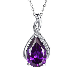 Ciondolo in Cristallo Viola Argento 925 Placcato Rodio Taglio a Pera Solitario Gioiello Classico da Donna per Uso Quotidiano - Product Image 1