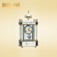 Horloge de Table cloisonnée de luxe plaquée or, classique, motifs floraux exquis, horloge de bureau en émail avec couvercle en verre