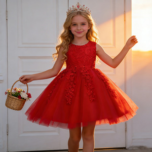Robe en dentelle pour filles, tulle rouge, tenue de princesse, costume de scène, taille 802 - Product Image 1