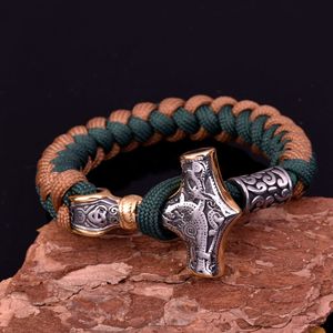 <span class=keywords><strong>Mitologia</strong></span> nordica celtica vichinga da uomo Thor's Hammer Rune Bracelet ombrello corda intrecciata braccialetto di sopravvivenza all'aperto - Product Image 2
