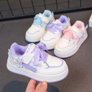 2025 Girls' Blue/Purple/Pink Artificial Leather Student Sneakers Fashionable Butterfly Design All-Match Casual <b>Velcro</b> Kids' - Product Image 4