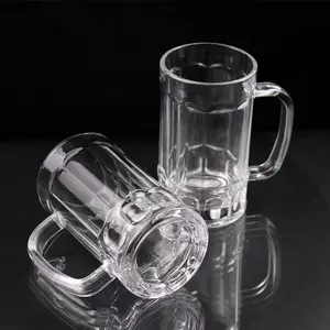 400mlクリアデカール印刷ロゴガラスビールジョッキ厚手のビールガラスカップハンドルガラス付き