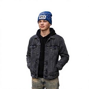 Bonnet en tricot personnalisé bleu roi motif toile d'araignée avec patch logo, bonnet d'hiver extensible unisexe à revers - Product Image 1