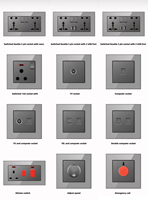 Interruptor de Luz de Pared Eléctrico con Marco de Vidrio Templado 86/146/172, 220-250V 16A, 2 Vías, Duradero, Moderno, Enchufe Estándar del Reino Unido, USB Tipo-C