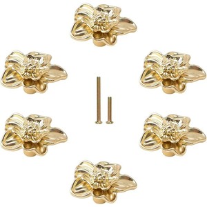 <b>Gold</b> Flower Shape <b>Cabinet</b> <b>Knobs</b> Brass Hardware Traditional Design Furniture Handles Drawer Pulls - Product Image 1