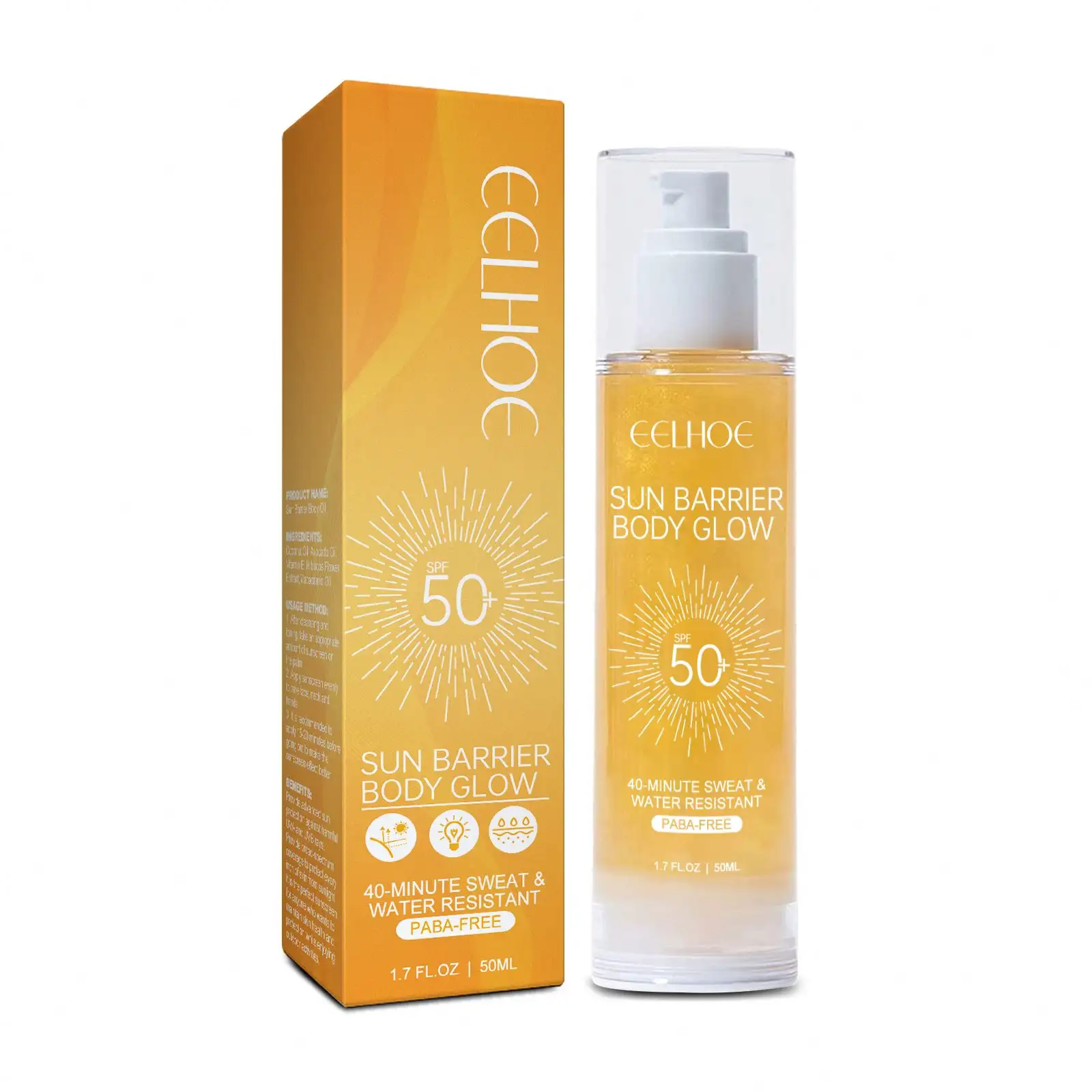EELHOE OEM Spray écran solaire hydratant et blanchissant FPS 50 Bloc UV Crème réparatrice pour le visage à la niacinamide