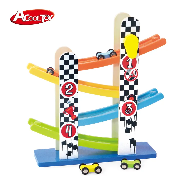 Toddler Toys Wooden Race Track Car Ramp Racer with 4 Mini Car for 1 2 Year Old Boy and Girl Gifts