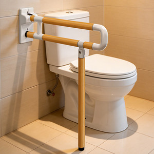Wood Grain Bathroom <b>Grab</b> <b>Bar</b> 150 Lb Capacity Foldable Wall Mounted For Elderly Safety Modern Design - Product Image 3