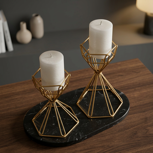 Juego de 2 portavelas de alambre de Metal Goldarn decorativo minimalista de latón AK para decoración del hogar - Product Image 3