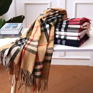 Роскошный дизайнерский шарф известных брендов, зимний шерстяной классический клетчатый шарф с кисточками, Модный женский платок, уличный теплый шарф для мужчин