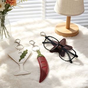PU Leather Eyewear Clip Sunglasses Holder Stars Wine Glasses Chili Keychain <b>Bag</b> Charm Purse Accessory Pendant <b>Key</b> <b>Ring</b> Gift - Product Image 2