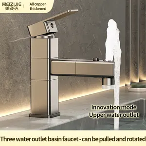 New Modern Brass Single Hole Hot and Cold Pull Swivel Basin Faucet Bathroom Kitchen Sink Faucet