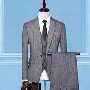 Costume de mariage pour homme à rayures, 2 pièces, coupe ajustée coréenne, <span class=keywords><strong>pantalon</strong></span> en tweed, ensemble de costume de marié, <span class=keywords><strong>pantalon</strong></span> à rayures, costume formel, veste de smoking, costume d'affaires - Product Image 4