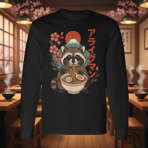 T-shirt à manches longues avec dessin animé de raton laveur mangeant du ramen - Product Image 3