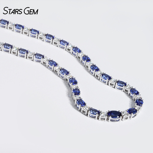 สร้อยคอหรูหรา Starsgem ชุบทอง 14K ประดับด้วยแซฟไฟร์สังเคราะห์ทรงรี 48 กะรัต และมอยส์ซาไนต์ สีน้ำเงินรอยัล สำหรับงานปาร์ตี้ - Product Image 2