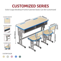 Ensemble de bureau et chaise double pour enfants D110-DLPN02, réglable, en bois, pour l'école, pour la salle de classe