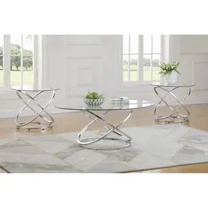 Modern Design Stainless Steel Coffee Tables And End Tables Living Room Round Coffee Table Set Silver Color