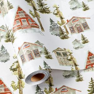 Papel de regalo original con diseño navideño en acuarela de casita y árbol de Navidad, impreso en cobre. - Product Image 6