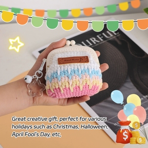 Bolso <span class=keywords><strong>de</strong></span> <span class=keywords><strong>ganchillo</strong></span> hecho a mano con diseño <span class=keywords><strong>de</strong></span> concha, monedero tejido con hilo y estuche <span class=keywords><strong>para</strong></span> auriculares, bolso <span class=keywords><strong>de</strong></span> punto DIY y tarjeteros KIVA K-1477 Party - Product Image 6