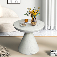 Mesa Auxiliar de Terrazo con Pedestal de MgO, Mesa de Centro Móvil para Interiores y Exteriores, Patio, Sala de Estar, Moderna, Minimalista y Duradera