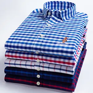 2020 новые весенние модные Оксфордские клетчатые рубашки с вышивкой