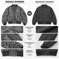Blousons Bomber Vintage Lavés Personnalisés en Gros Coupe Oversize Manches Froncées Poches Col et Ourlet Côtelés Streetwear Vêtements d'extérieur OEM