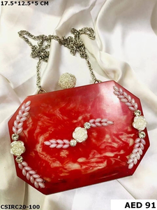 Designer-crafted Ladies Evening Bridal <b>Clutch</b> Handmade of Resin, Decorated with Stone Studs and Rhinestones in Ethnic Style - Product Image 2