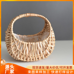 Elegante cesta de flores portátil, bolsa tejida, maceta creativa hecha a mano de ratán y mimbre, cesta de almacenamiento para plantas verdes - Product Image 5